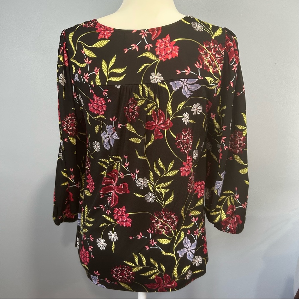 Left Coast Dolan babydoll top Black Floral Square neck womens Size Small boho - Picture 2 of 16